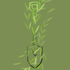 an S curve of grass over an ombre shovel of greens going from highlighter to pine