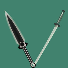 a lazer sword, with a thin yet broad blade, and katana, handle diamond-shape wrapping, make a V shape